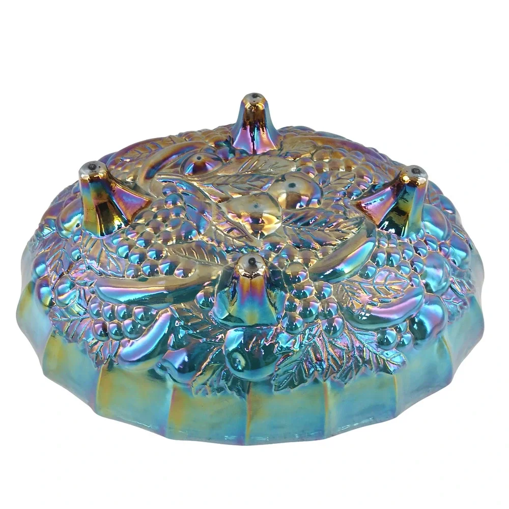 Vintage Iridescent Carnival Glass Bowl Gold Rim Decorative Footed Fruit Bowl